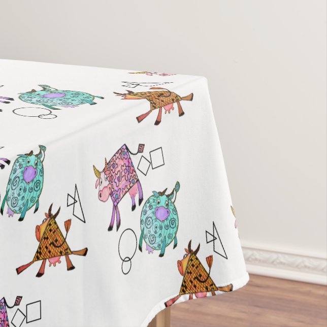 Funny Tableclout mit farbigen geometrischen Kühen Tischdecke (Beispiel)