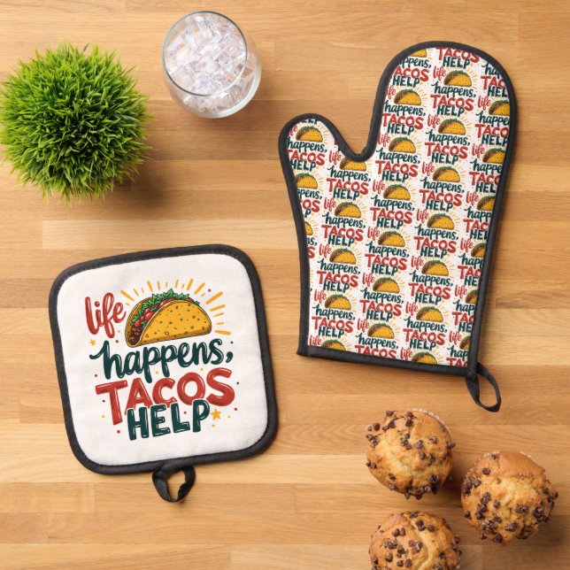 Funny Taco Lover Fiesta Feinschmecker Spaß Ofenhandschuh & Topflappen-Set (Oben Unten)