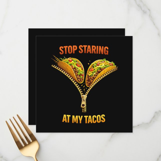 Funny Taco Lover Stop Staring Menükarte (Vorderseite/Rückseite Beispiel)
