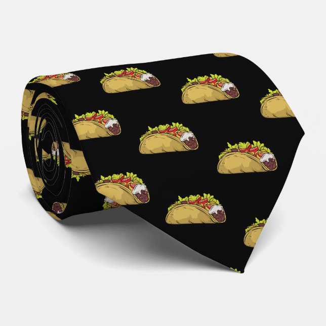 Funny Taco mexikanisches Muster schwarz Krawatte (Gerollt)