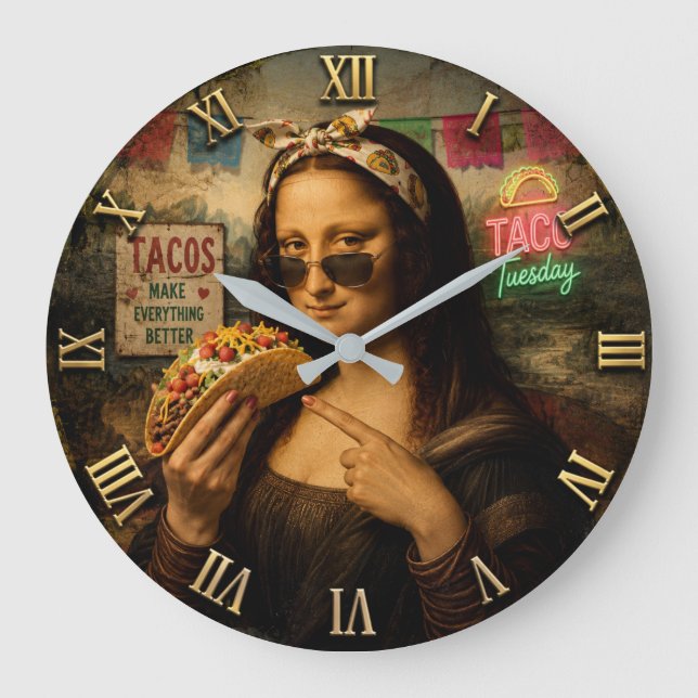 Funny Taco Mona Lisa Große Wanduhr (Vorderseite)