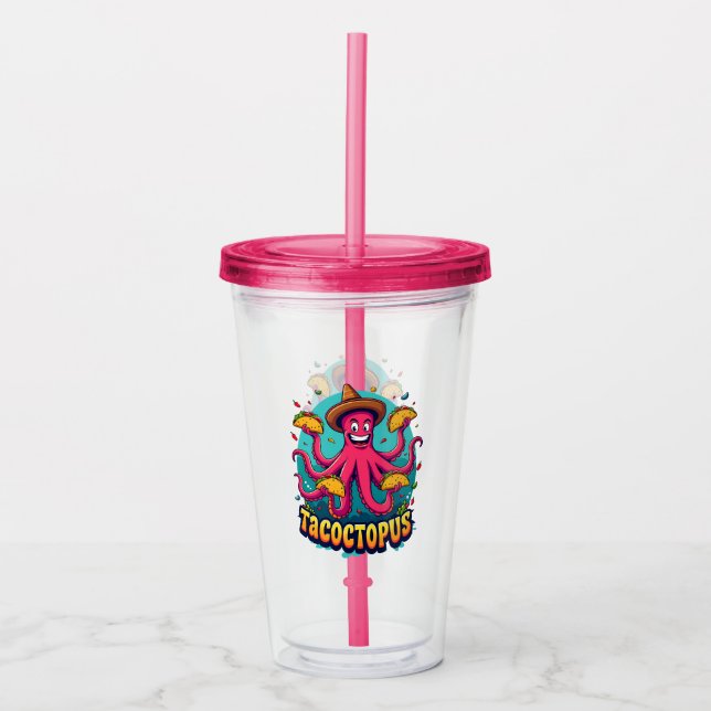 Funny Taco Octopus Cartoon Food Puff Acryltrinkbecher (Vorderseite)