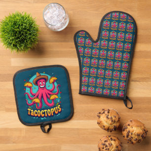 Funny Taco Octopus Cartoon Food Puff Ofenhandschuh & Topflappen-Set