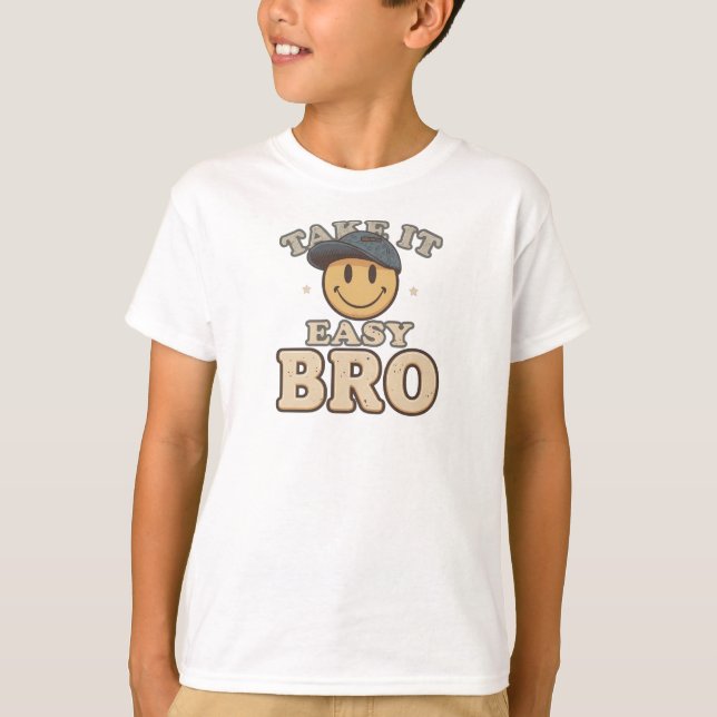 Funny "Take It Easy Bro" Smiley Face T-Shirt (Vorderseite)