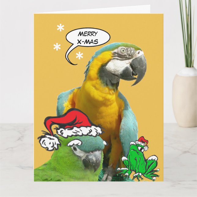 Funny Talking Parrot Merry X-Mas Grußkarte Karte (Vorderseite)
