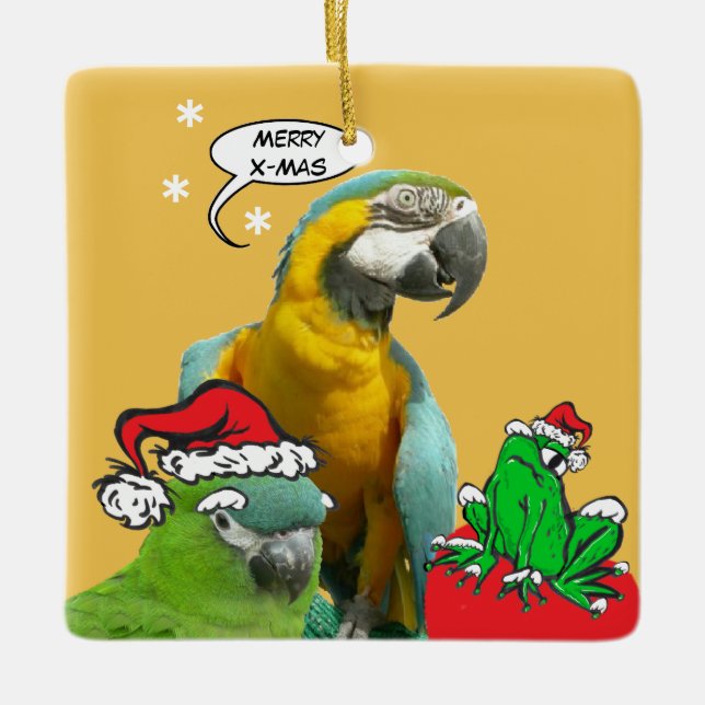 Funny Talking Parrot Merry X-Mas Ornament (Vorderseite)