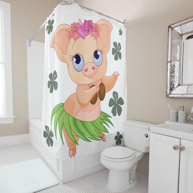 Funny tanzend Hawaii weißer Hintergrund Duschvorhang (Beispiel)