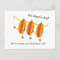 Funny tanzende Hot dogs feiern Liebe.