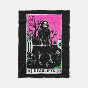 Funny Tarot Card Deadlifts Gym Workout Occult Lese Fleecedecke