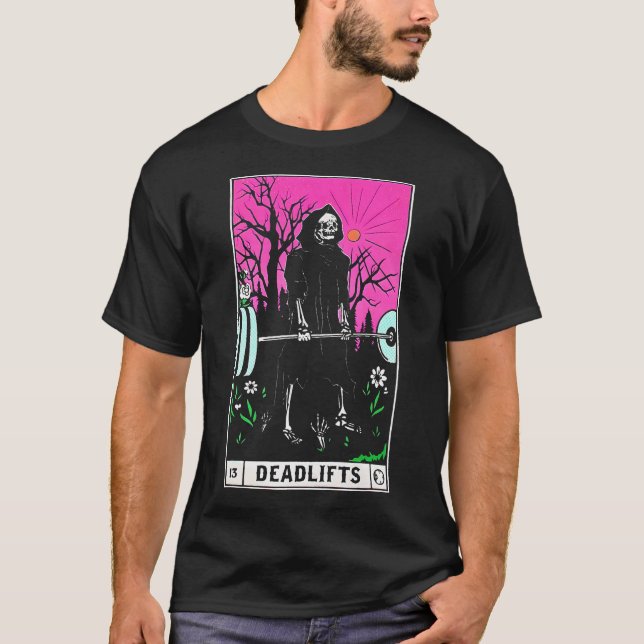 Funny Tarot Card Deadlifts Gym Workout Occult Lese T-Shirt (Vorderseite)