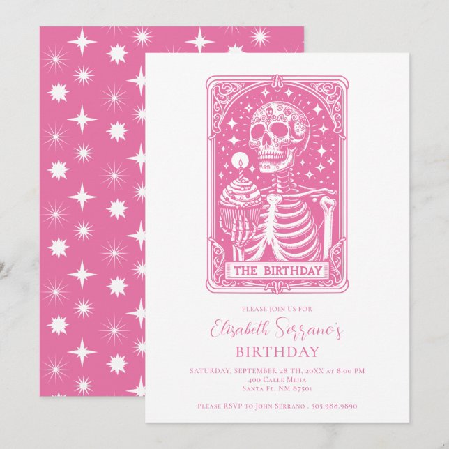 Funny Tarot Pink Birthday Einladung (Vorne/Hinten)