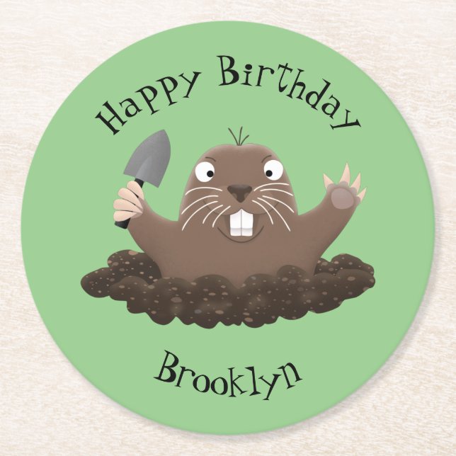 Funny Taschengopher Graben Cartoon Illustration Runder Pappuntersetzer (Vorderseite)