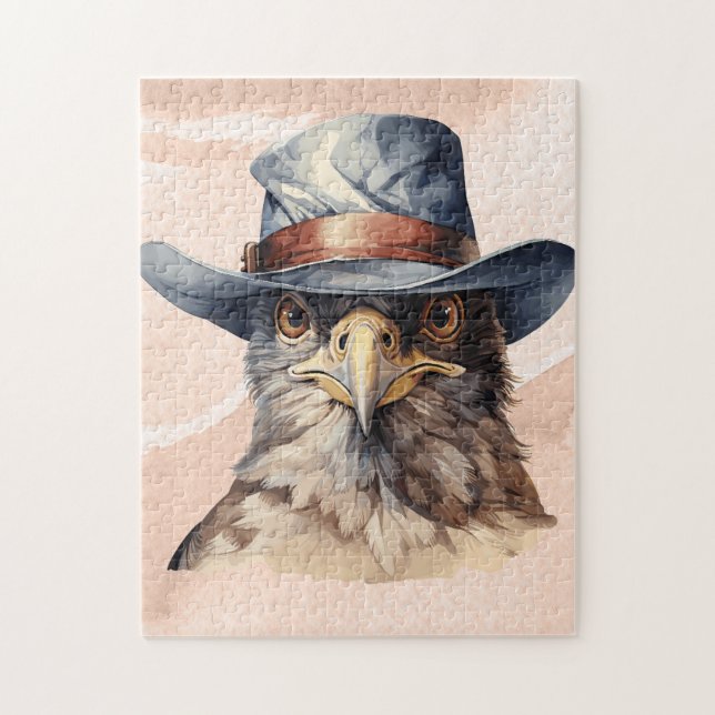 Funny Taube mit Cowboy-Hut, Aquarell (Vertikal)