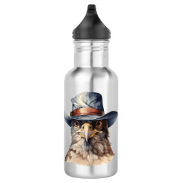 Funny Taube mit Cowboy-Hut, Aquarell Edelstahlflasche