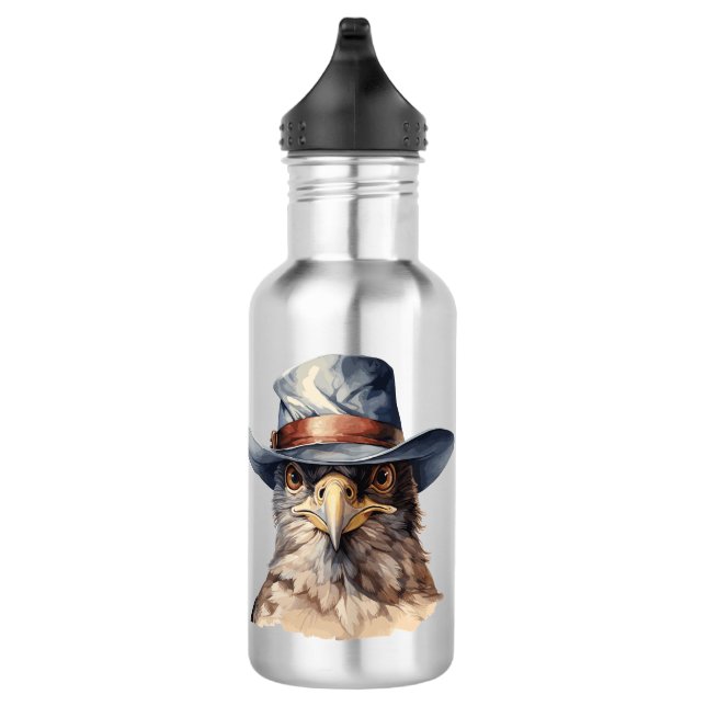 Funny Taube mit Cowboy-Hut, Aquarell Edelstahlflasche (Rechts)