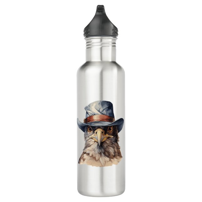 Funny Taube mit Cowboy-Hut, Aquarell Edelstahlflasche (Rechts)