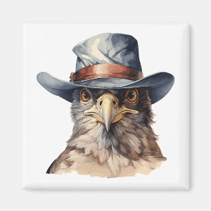 Funny Taube mit Cowboy-Hut, Aquarell Magnet