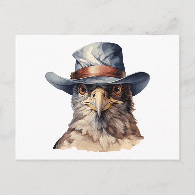 Funny Taube mit Cowboy-Hut, Aquarell Postkarte (Vorderseite)