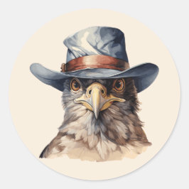 Funny Taube mit Cowboy-Hut, Aquarell Runder Aufkleber
