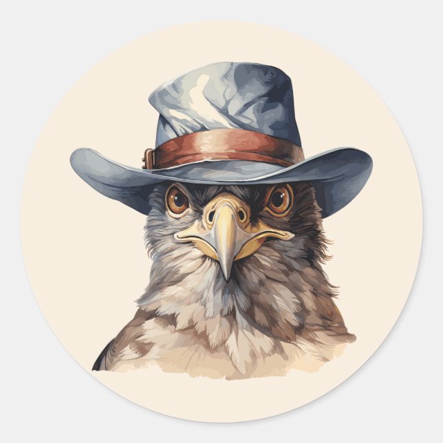 Funny Taube mit Cowboy-Hut, Aquarell Runder Aufkleber (Vorderseite)