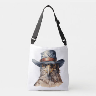 Funny Taube mit Cowboy-Hut, Aquarell Tragetaschen Mit Langen Trägern