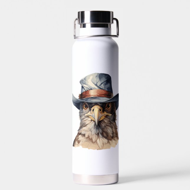 Funny Taube mit Cowboy-Hut, Aquarell Trinkflasche (Rückseite)