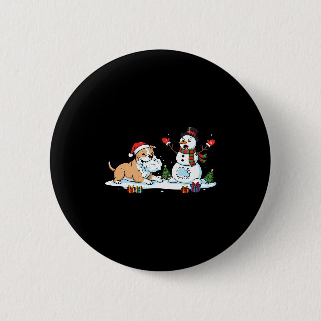 Funny Tbull Snowman Christmas Tree Xmas Womens Men Button (Vorderseite)