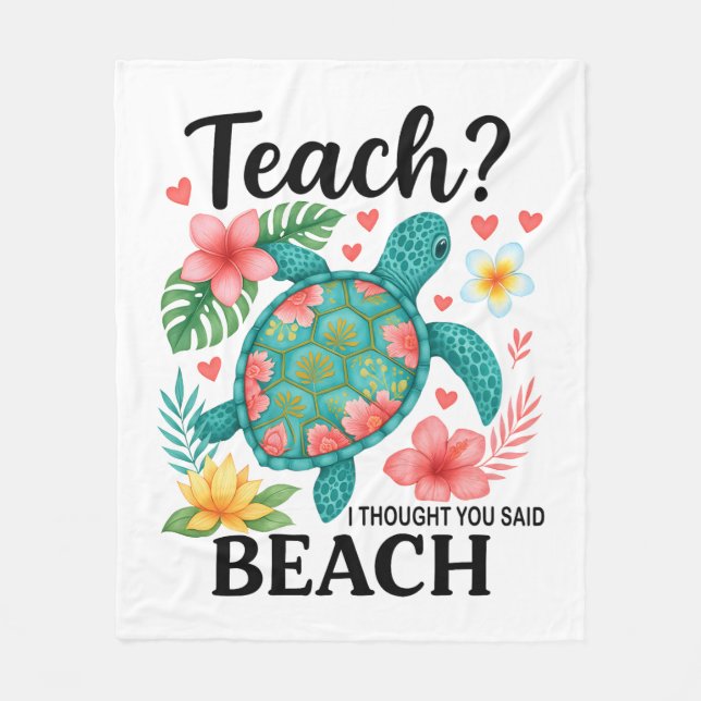 Funny Teacher Beach Summer Turtle Fleecedecke (Vorderseite)