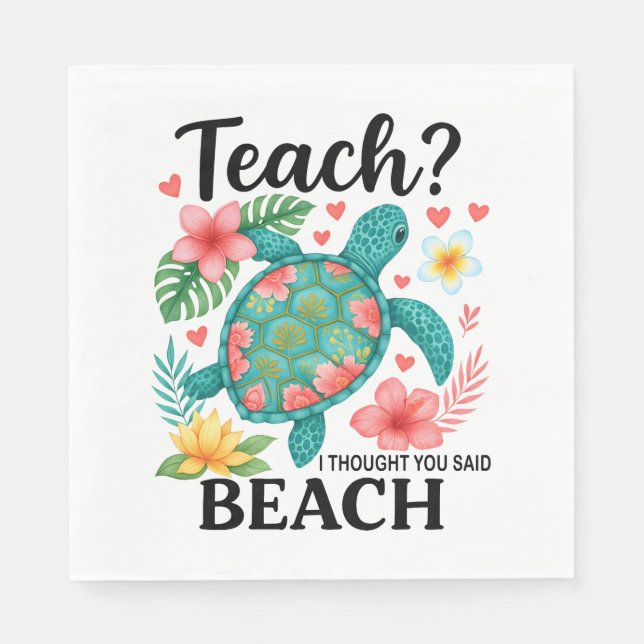 Funny Teacher Beach Summer Turtle Serviette (Vorderseite)