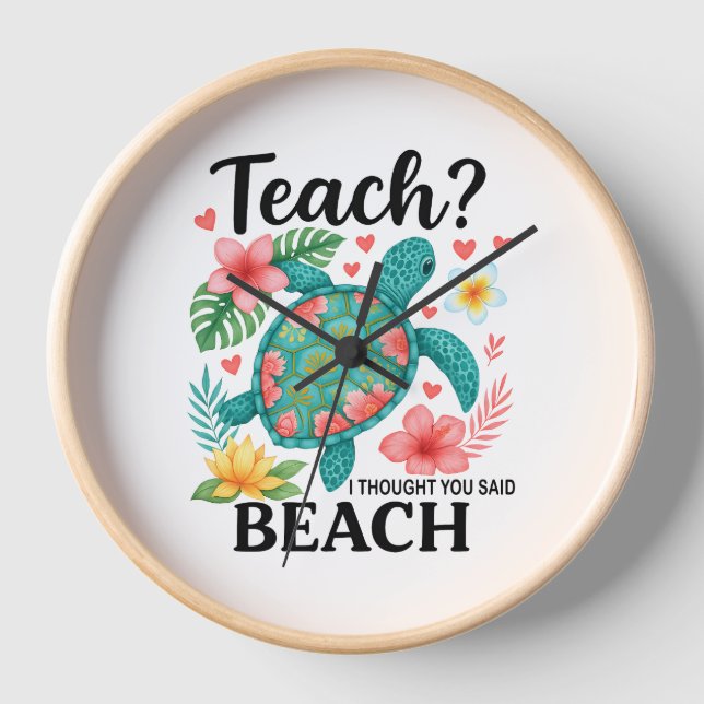 Funny Teacher Beach Summer Turtle Uhr (Vorderseite)
