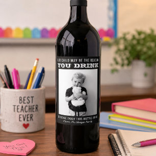 Funny Teacher Geschenk Weinkarte Weinetikett
