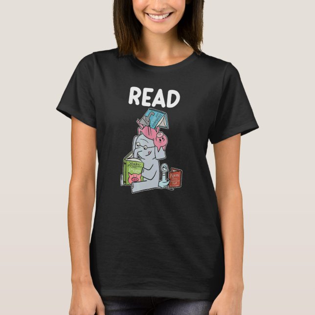Funny Teacher Library Read Book Club Piggie Elepha T-Shirt (Vorderseite)