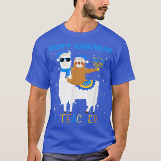 Funny Teacher Llama Sloth Menorah Hanukka Chanuka T-Shirt