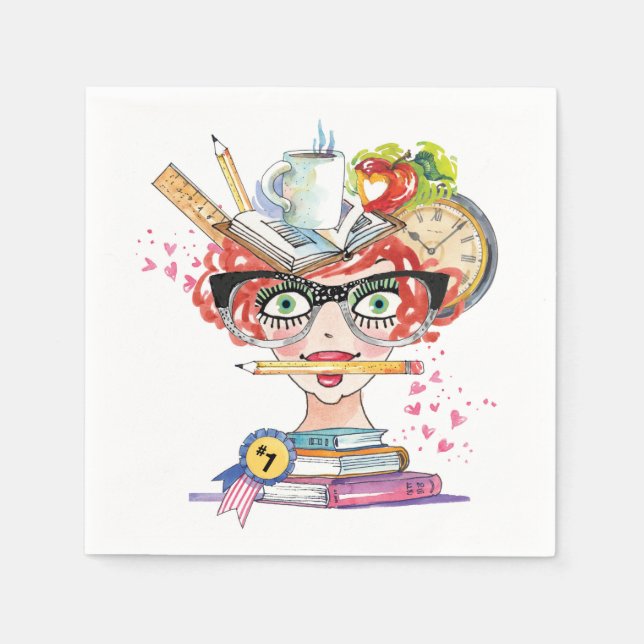 Funny Teacher Wertschätzung Lady Hearts Serviette (Vorderseite)