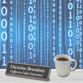 Funny Tech Coffee-to-Code Converter Black Schreibtischnamensplakette