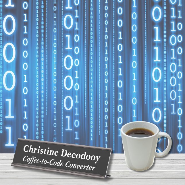 Funny Tech Coffee-to-Code Converter Black Schreibtischnamensplakette (Von Creator hochgeladen)