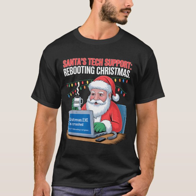 Funny Tech Santa Support Rebooting s T-Shirt (Vorderseite)