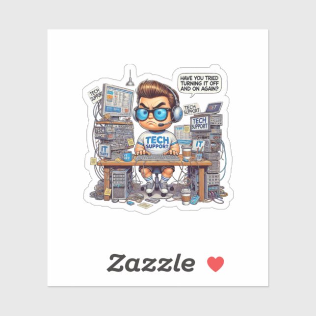 Funny Tech Support Cartoon Aufkleber (Blatt)