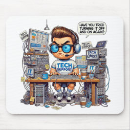 Funny Tech Support Cartoon Mousepad