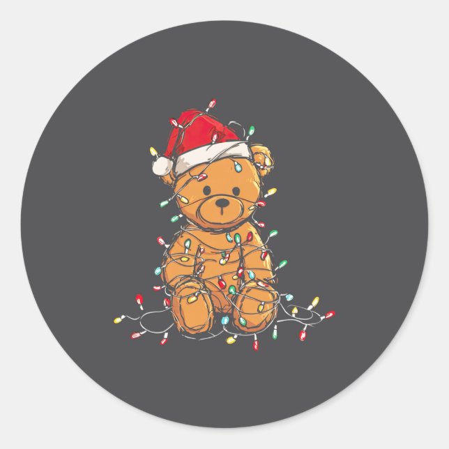 Funny Teddy Bear Christmas Graphics Lights Lover L Runder Aufkleber (Vorderseite)