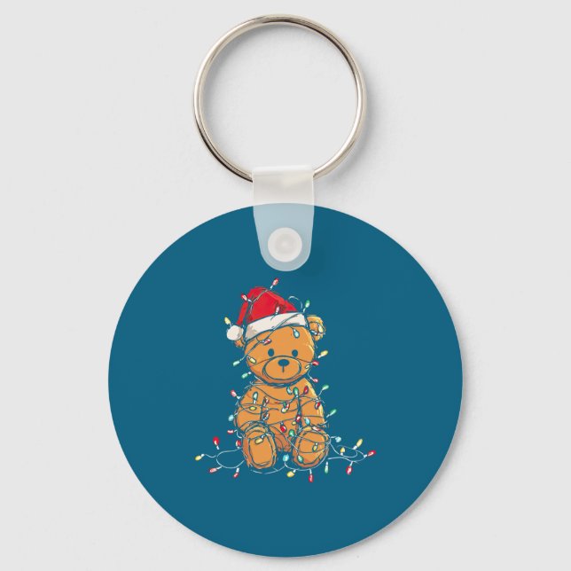 Funny Teddy Bear Christmas Graphics Lights Lover L Schlüsselanhänger (Vorderseite)