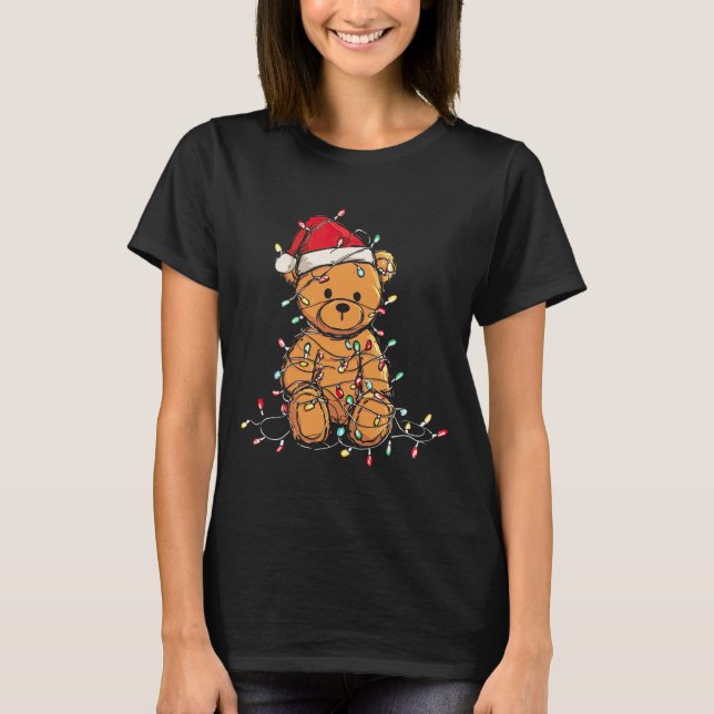 Funny Teddy Bear Christmas Graphics Lights Lover L T-Shirt (Vorderseite)