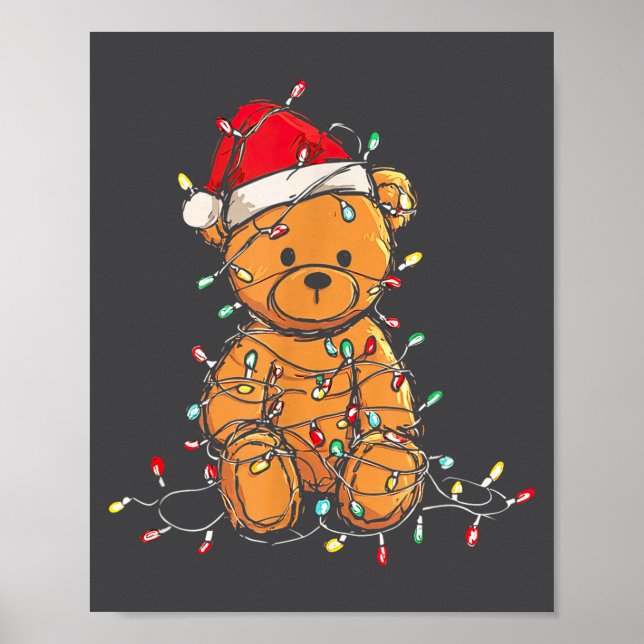 Funny Teddy Bear Christmas Graphics Lights Lover  Poster (Vorne)