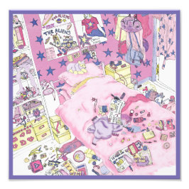 Funny Teenager Girls Messy Bedroom Pink Art Spaß Fotodruck
