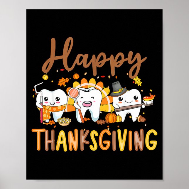 Funny Teeth Thanksgiving Dentist Turkey Dental Squ Poster (Vorne)