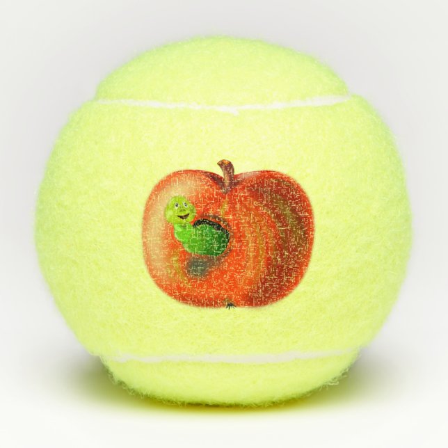 Funny Tennis Balls mit Happy Worm in Apple Tennisbälle (Vorderseite)