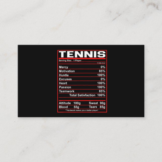 Funny Tennis Nutrition Fakten Frauen Männer Visitenkarte (Vorderseite)