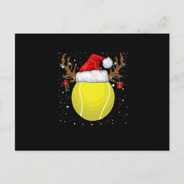 Funny Tennis Rentier Weihnachtsmannmütze Weihnacht Ankündigungspostkarte (Vorderseite)