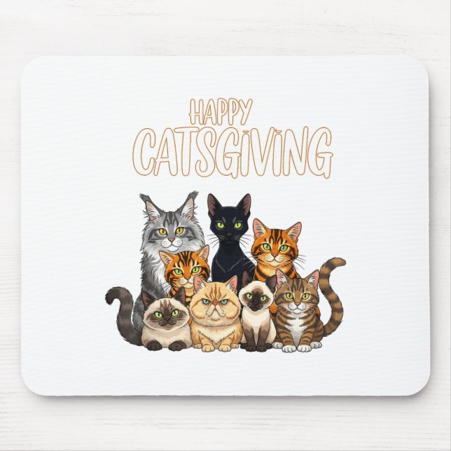 Funny Thanksgiving Cat Lovers Gift Happy Catsgivin Mousepad (Vorne)