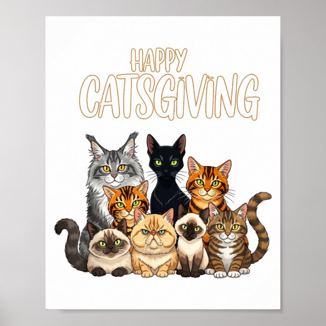 Funny Thanksgiving Cat Lovers Gift Happy Catsgivin Poster (Vorne)